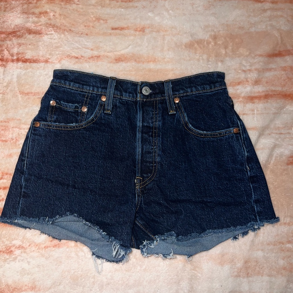 Levi's Dark Blue Frayed Jean Shorts
